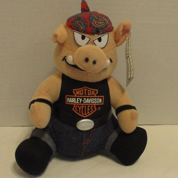 Harley Davidson Vintage 1993 NWT Medium Black Red White Peach Plush Hog - Picture 1 of 10
